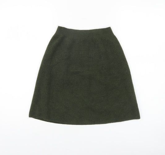 UNIQLO Womens Green A-Line Knit Skirt XS Wool Blend