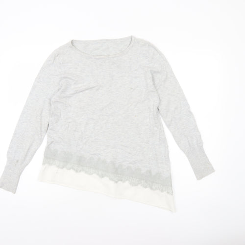 Mint Velvet Womens Grey Size 12 Round Neck Lace Trim Jumper