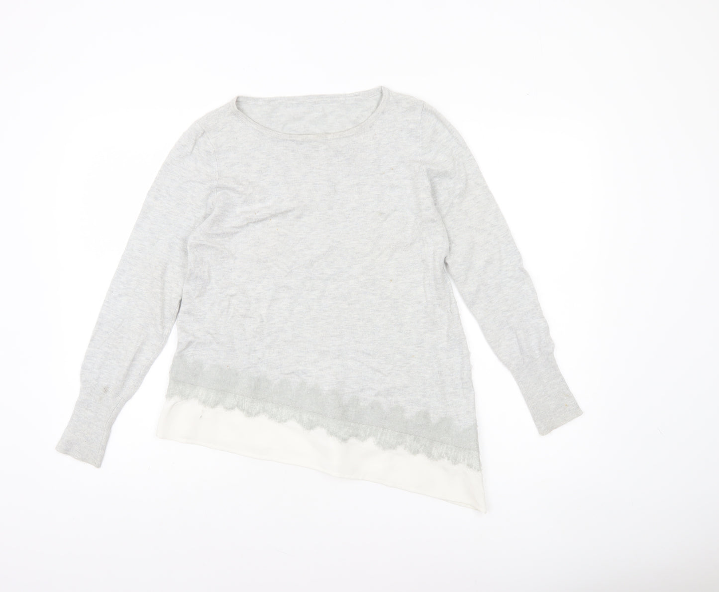 Mint Velvet Womens Grey Size 12 Round Neck Lace Trim Jumper