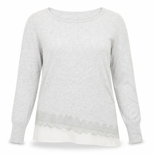 Mint Velvet Womens Grey Size 12 Round Neck Lace Trim Jumper