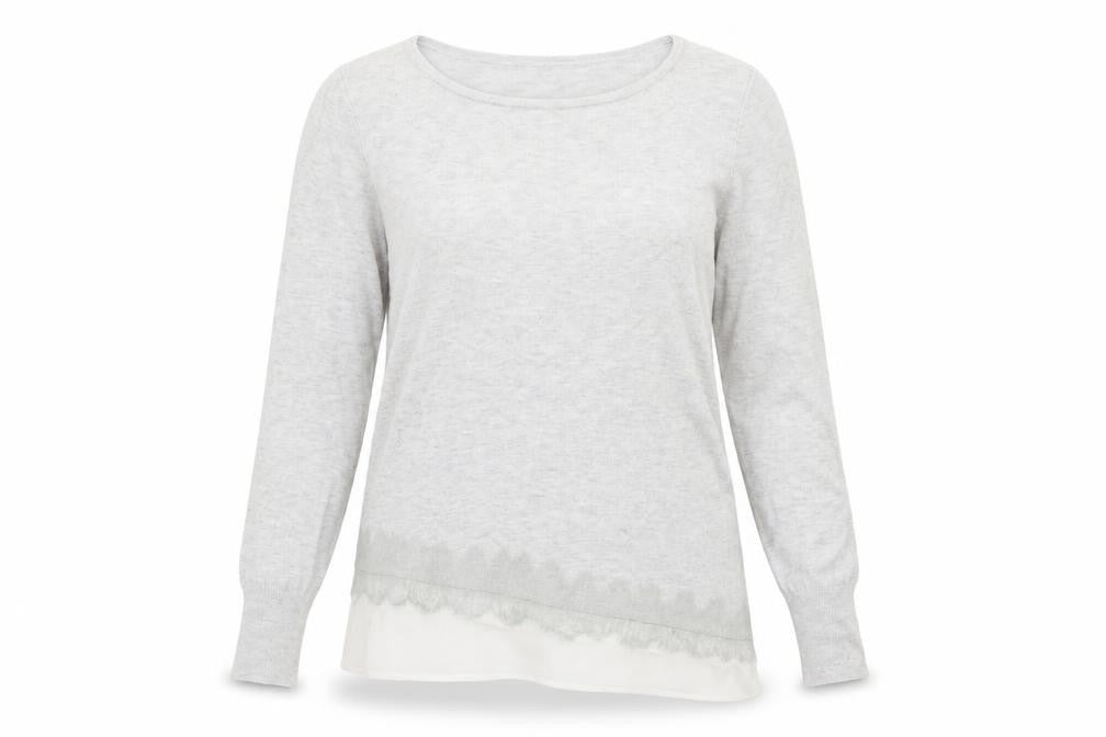 Mint Velvet Womens Grey Size 12 Round Neck Lace Trim Jumper