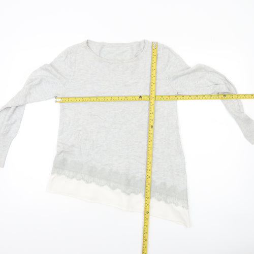 Mint Velvet Womens Grey Size 12 Round Neck Lace Trim Jumper