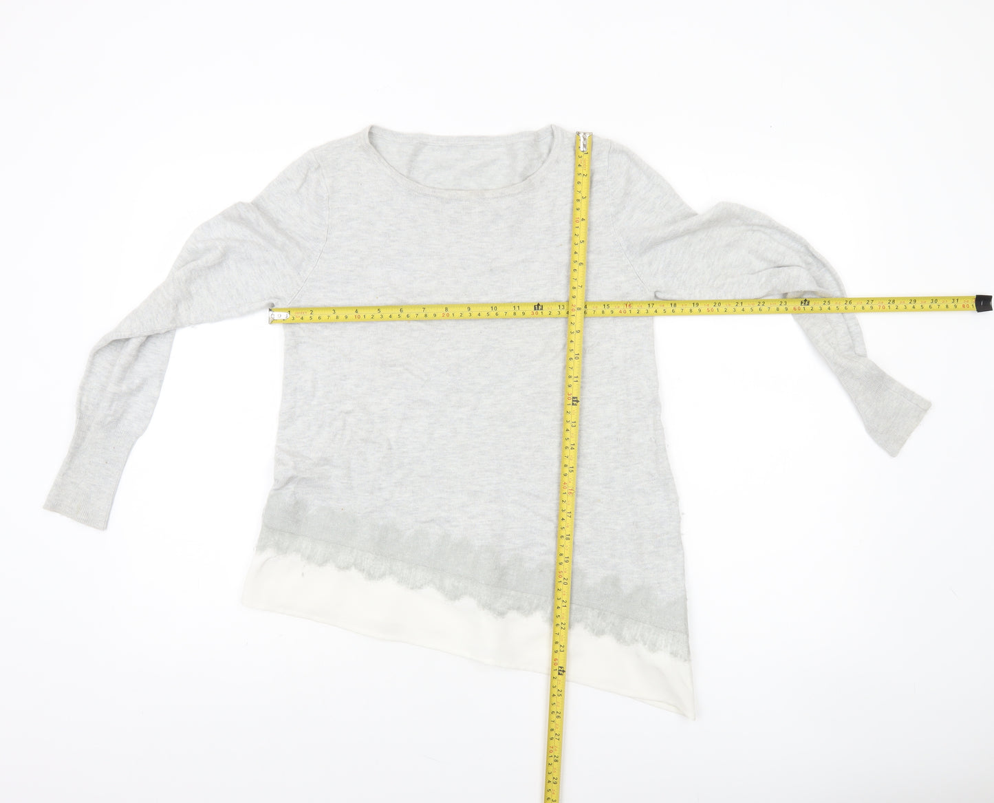Mint Velvet Womens Grey Size 12 Round Neck Lace Trim Jumper