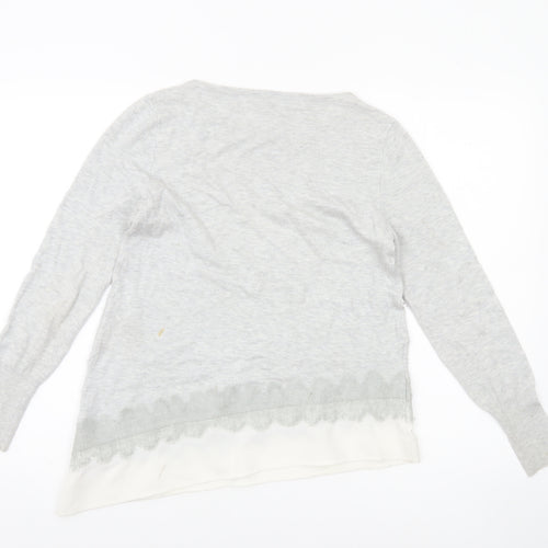 Mint Velvet Womens Grey Size 12 Round Neck Lace Trim Jumper