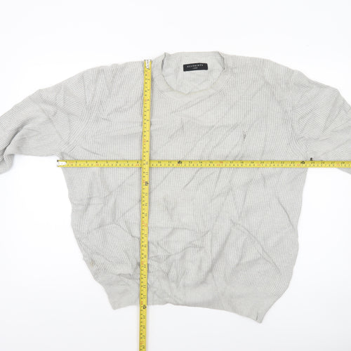 AllSaints Men’s Grey Waffle Knit Cotton Jumper L Crew Neck