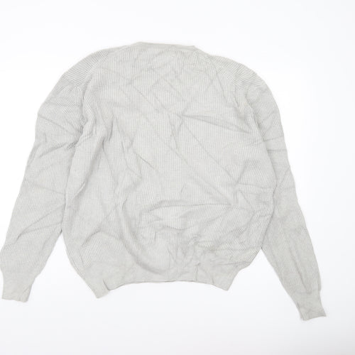 AllSaints Men’s Grey Waffle Knit Cotton Jumper L Crew Neck