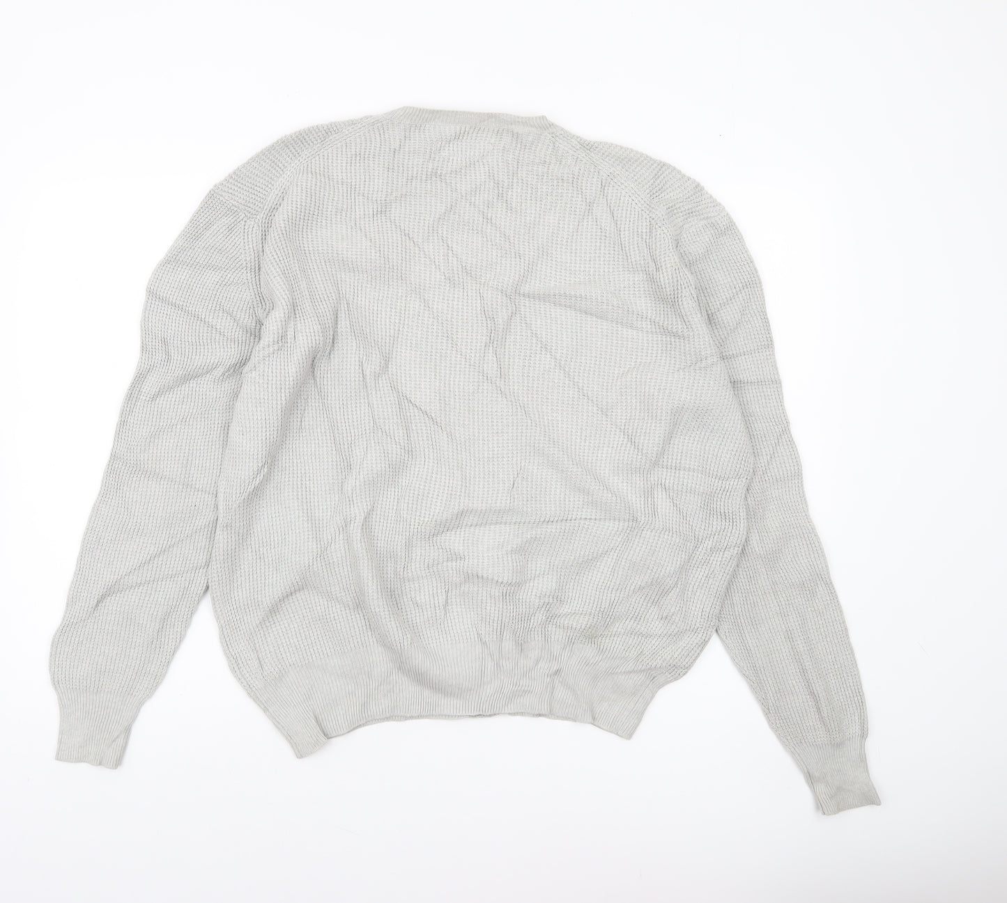 AllSaints Men’s Grey Waffle Knit Cotton Jumper L Crew Neck