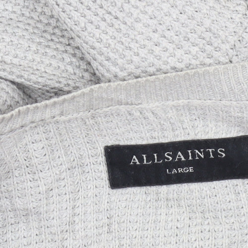 AllSaints Men’s Grey Waffle Knit Cotton Jumper L Crew Neck