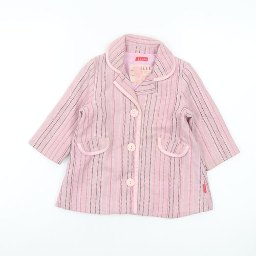 ELLE Girls Pink Striped Wool Blend Coat 12 Months Lined Button Classic Style