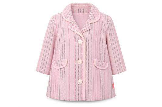 Front view of ELLE girls’ pink striped wool blend coat 12 months lined button classic style