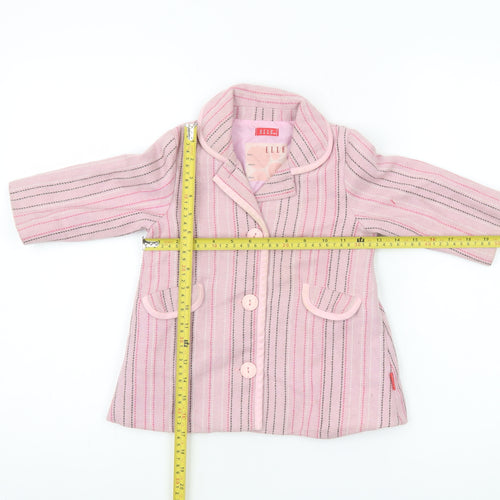 ELLE Girls Pink Striped Wool Blend Coat 12 Months Lined Button Classic Style