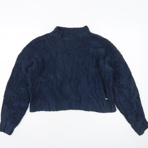 Hollister Women’s Blue Chunky-Knit Mock Neck Pullover Jumper XS