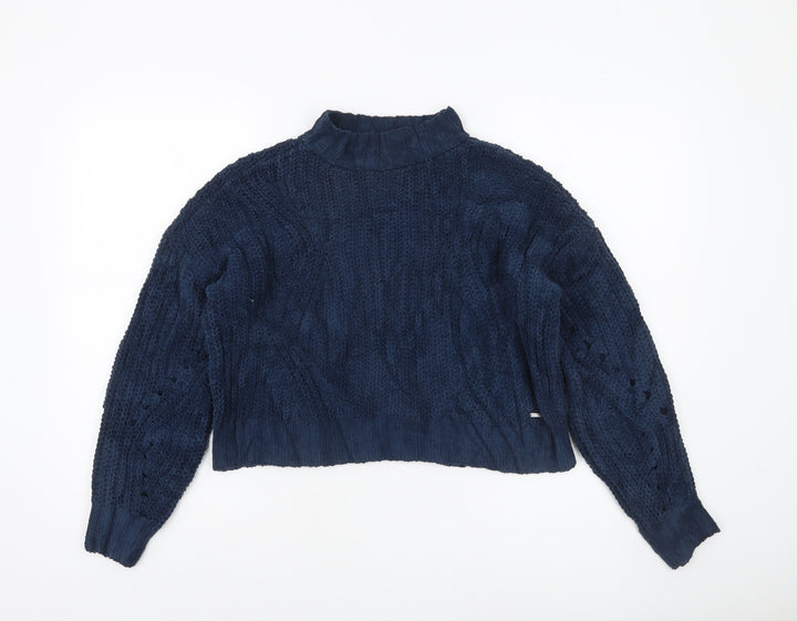 Hollister Women’s Blue Chunky-Knit Mock Neck Pullover Jumper XS