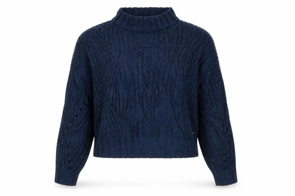 Hollister Women’s Blue Chunky-Knit Mock Neck Pullover Jumper XS