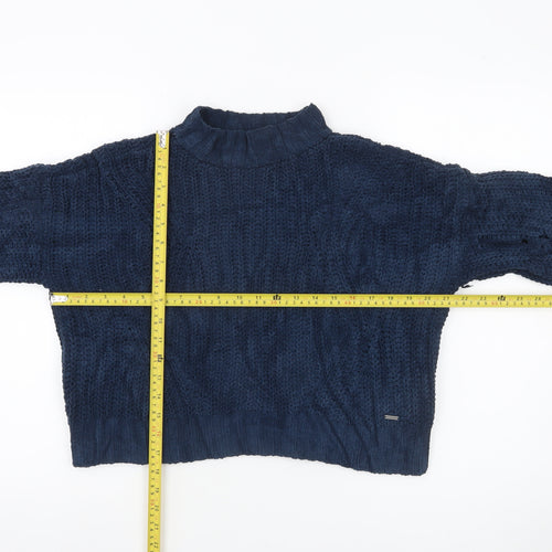 Hollister Women’s Blue Chunky-Knit Mock Neck Pullover Jumper XS