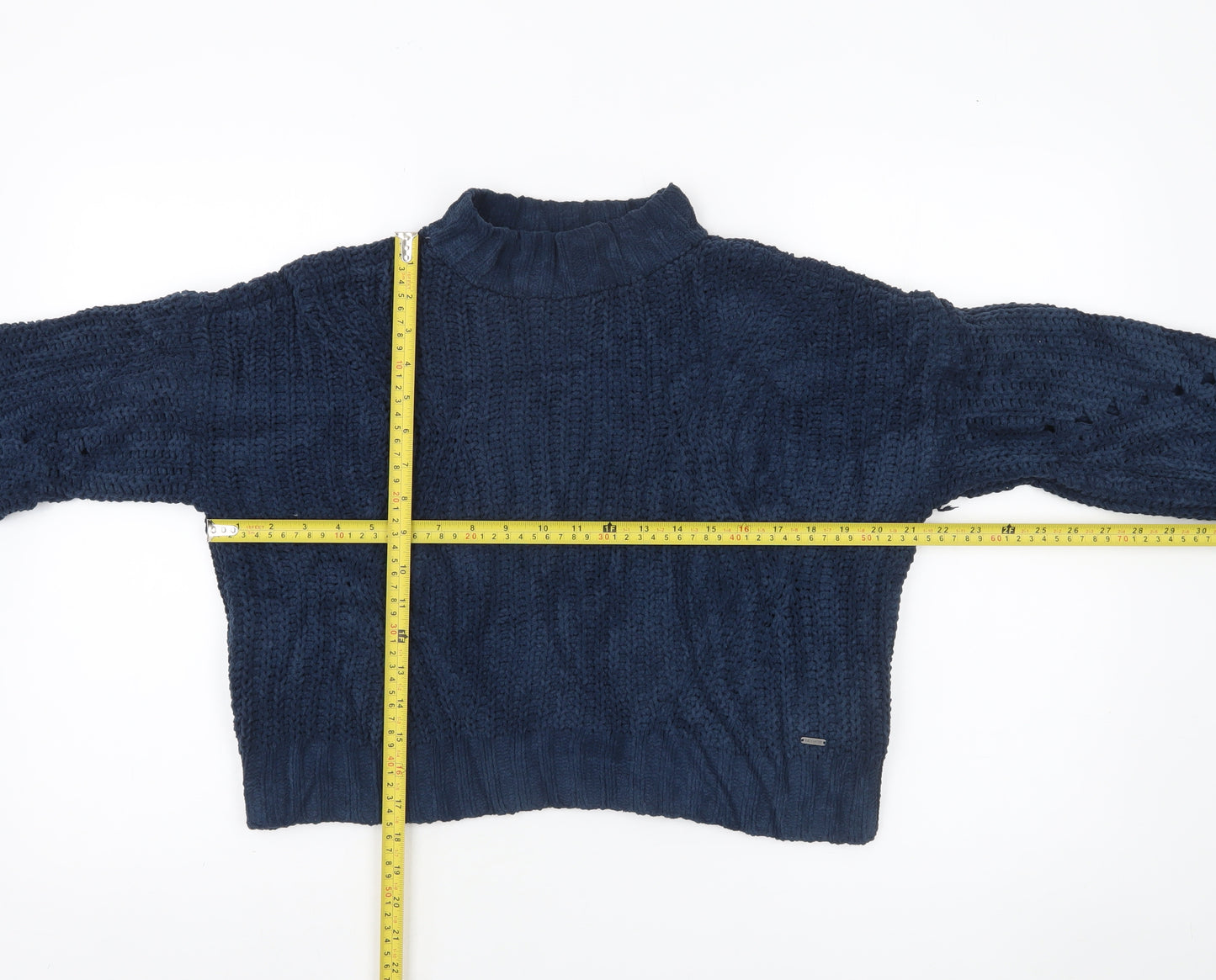 Hollister Women’s Blue Chunky-Knit Mock Neck Pullover Jumper XS