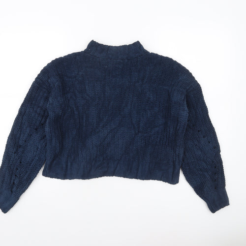 Hollister Women’s Blue Chunky-Knit Mock Neck Pullover Jumper XS