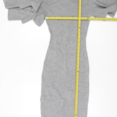 CQ by CQ Women Grey Midi Bodycon Knit Dress Small Ruffle Sleeves