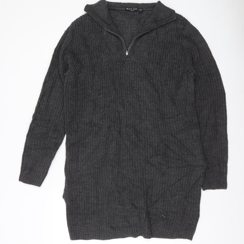Brave Soul Women’s Grey L Long Sleeve Tunic Jumper 1/2 Zip Knit