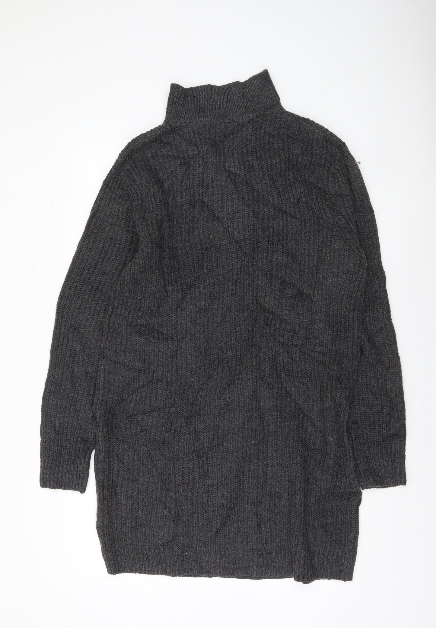 Brave Soul Women’s Grey L Long Sleeve Tunic Jumper 1/2 Zip Knit