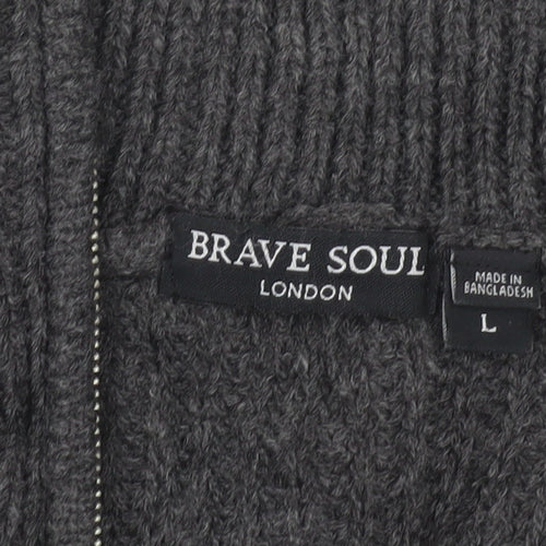 Brave Soul Women’s Grey L Long Sleeve Tunic Jumper 1/2 Zip Knit
