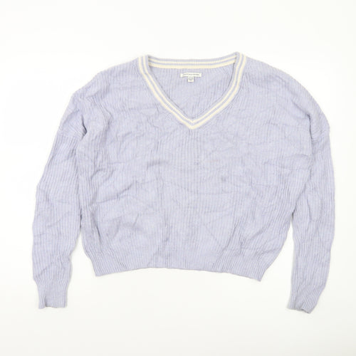American Eagle Outfitters Women’s Purple V-Neck Knit Jumper M