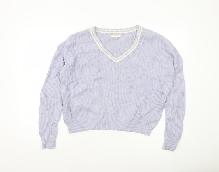 American Eagle Outfitters Women’s Purple V-Neck Knit Jumper M