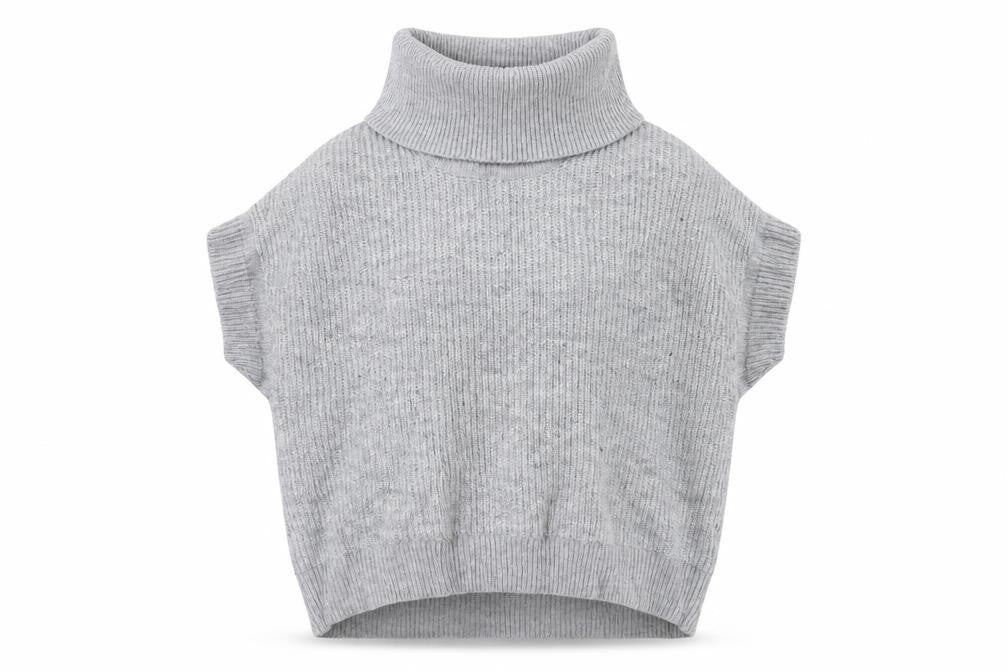 Front view of Phase Eight Women Grey Roll Neck Sleeveless Knit Jumper, size M