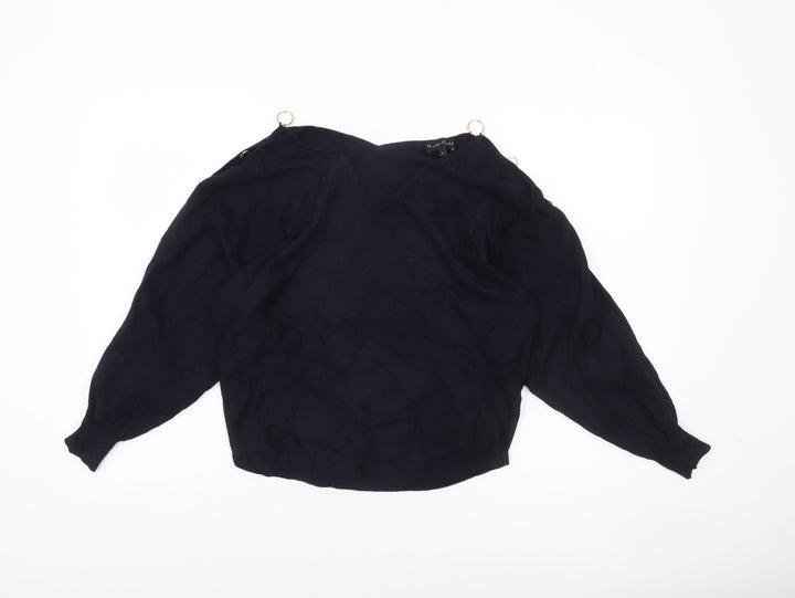 Phase Eight Womens Blue V-Neck Relaxed Fit Pullover Jumper Size S