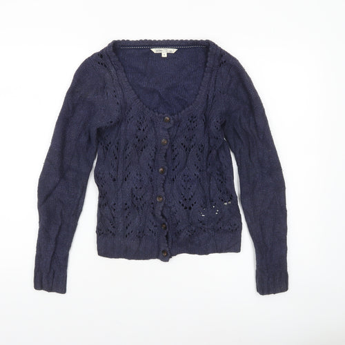 Fat Face Women's Blue Size 8 Open-Knit Cardigan Jumper