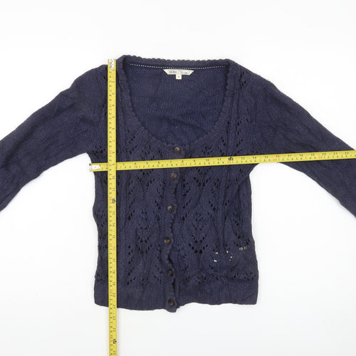 Fat Face Women's Blue Size 8 Open-Knit Cardigan Jumper