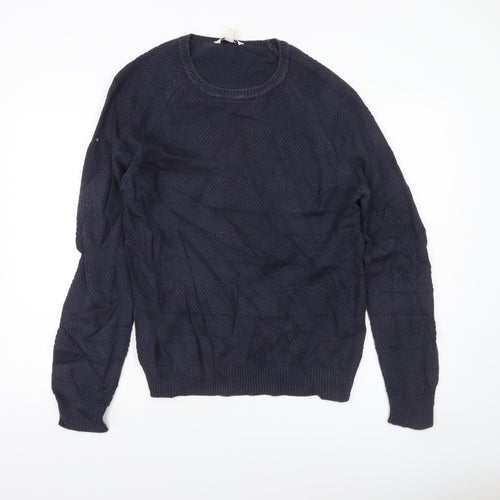 Boden Men’s Blue Cotton Crew Neck Textured Knit Jumper S