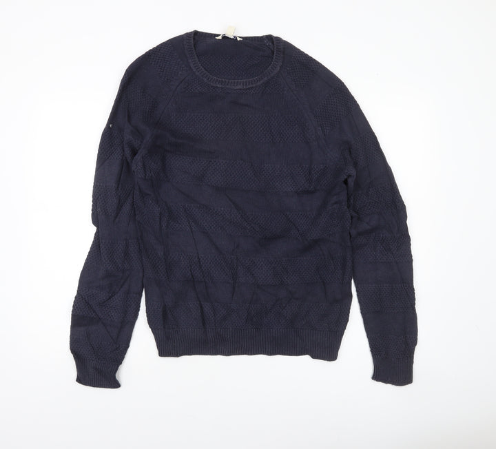 Boden Men’s Blue Cotton Crew Neck Textured Knit Jumper S