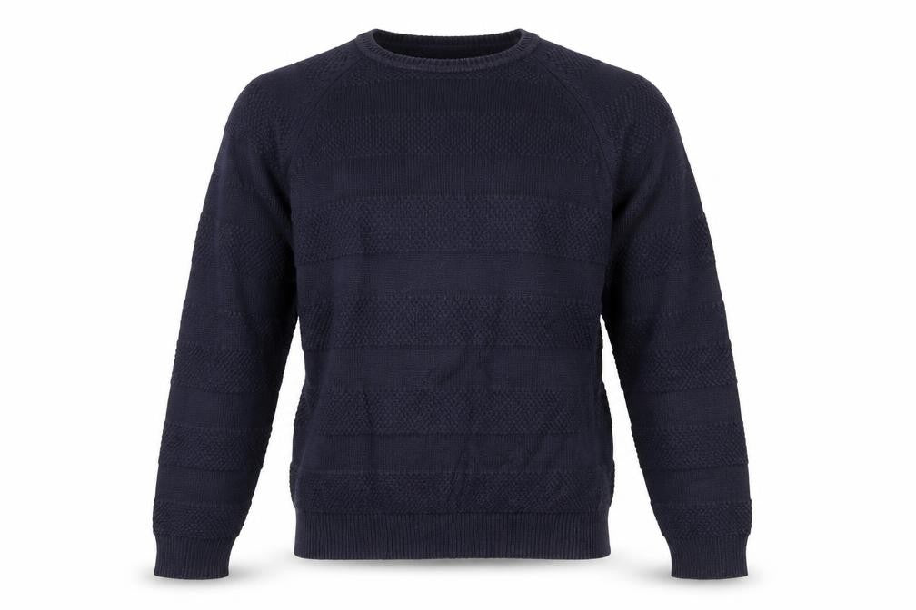 Front view of Boden Men’s Blue Cotton Crew Neck Textured Knit Jumper S