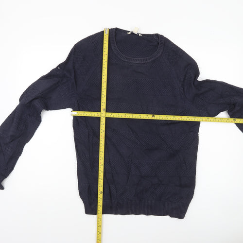 Boden Men’s Blue Cotton Crew Neck Textured Knit Jumper S