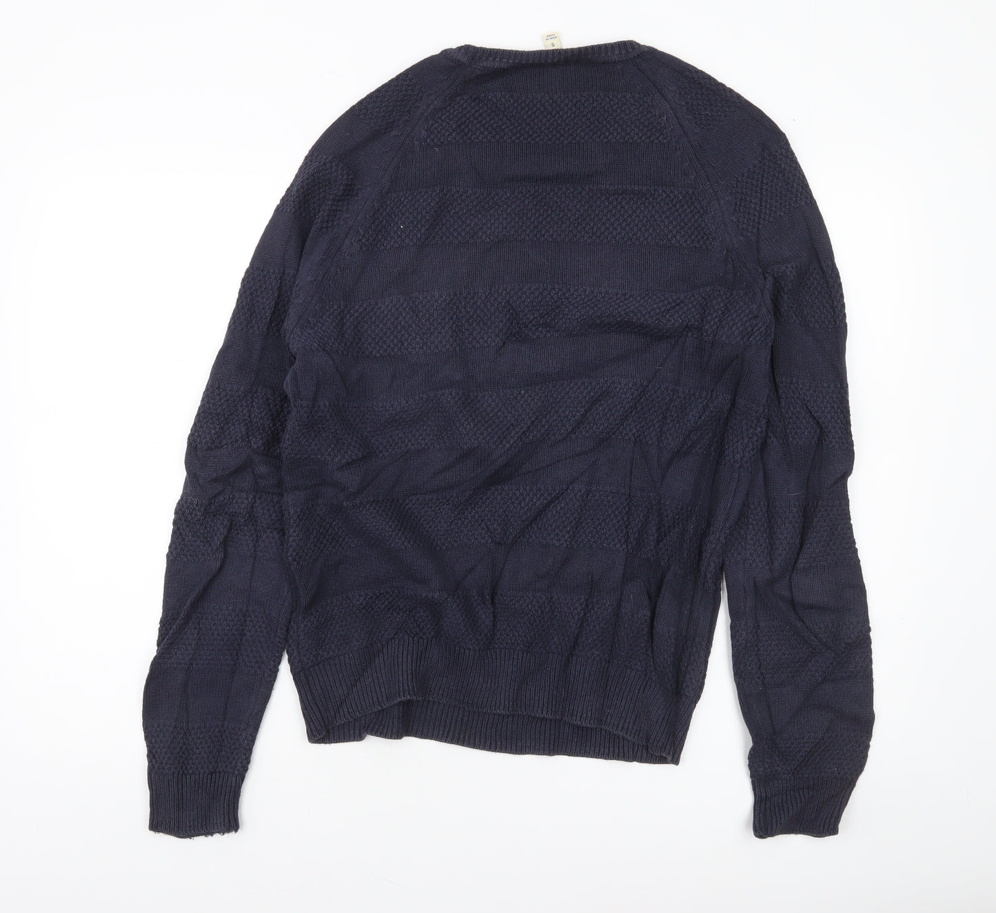 Boden Men’s Blue Cotton Crew Neck Textured Knit Jumper S