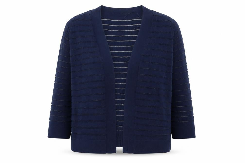 Front view of Tu Women Blue Open Knit Cardigan, size 12, Lightweight