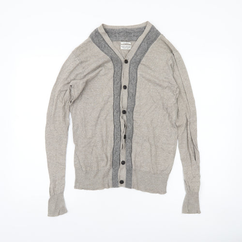 AllSaints Men's Beige Linen Cotton Wool Button Cardigan Medium