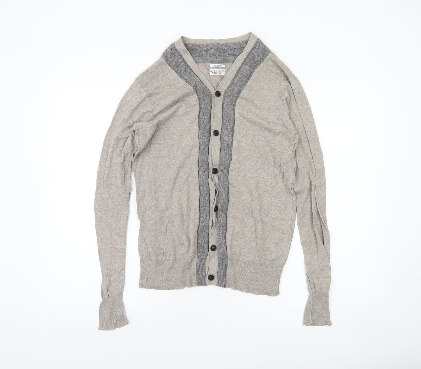 AllSaints Men's Beige Linen Cotton Wool Button Cardigan Medium