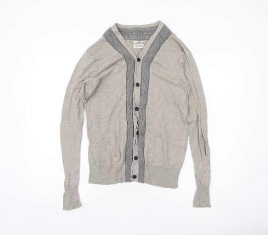 AllSaints Men's Beige Linen Cotton Wool Button Cardigan Medium