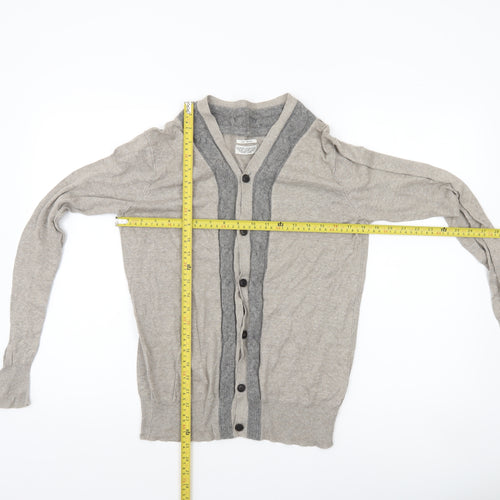 AllSaints Men's Beige Linen Cotton Wool Button Cardigan Medium