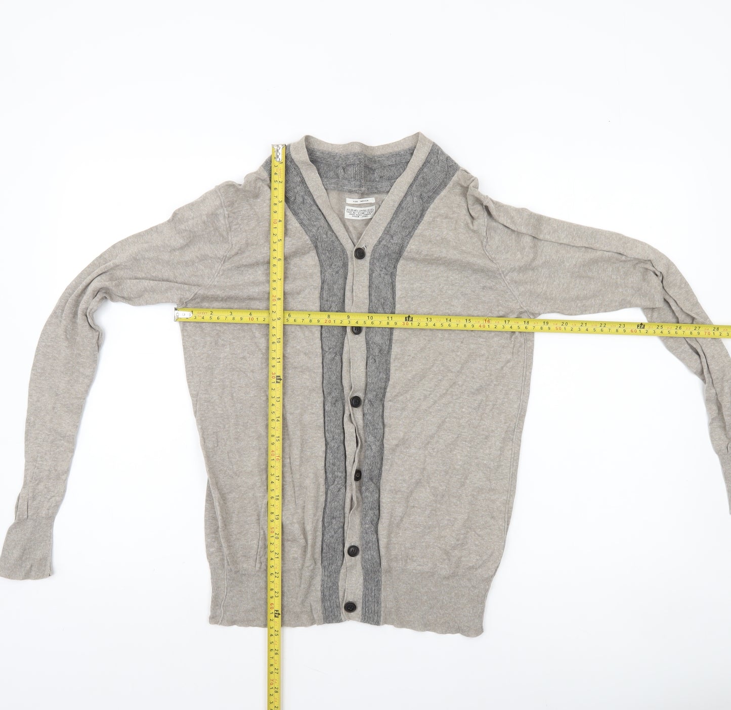 AllSaints Men's Beige Linen Cotton Wool Button Cardigan Medium