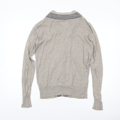 AllSaints Men's Beige Linen Cotton Wool Button Cardigan Medium