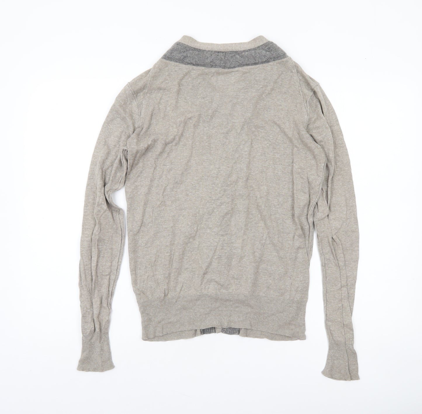 AllSaints Men's Beige Linen Cotton Wool Button Cardigan Medium