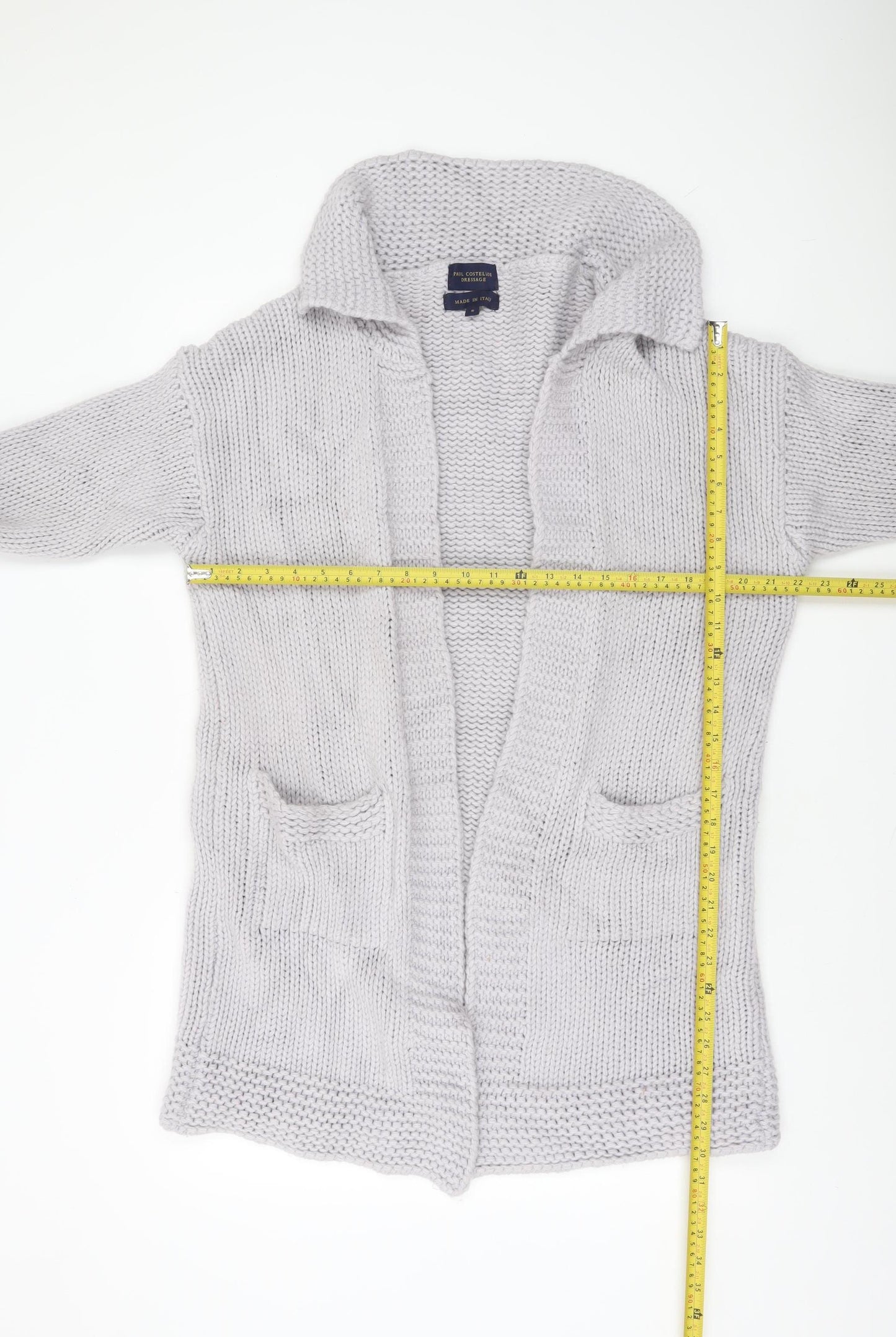 Paul Costelloe Dressage Women Grey Wool Blend Chunky Knit Cardigan S