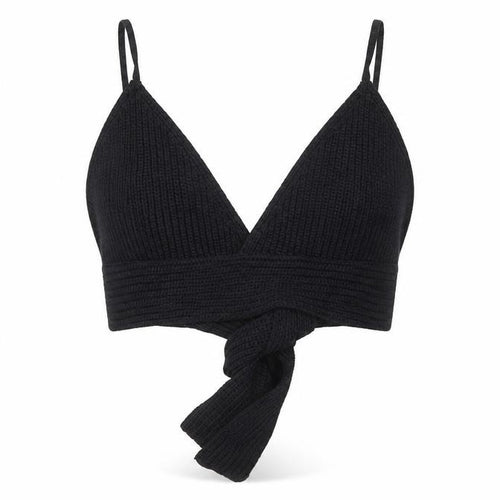 Zara Women’s Black Knit Camisole Tie Wrap Crop Top Size M