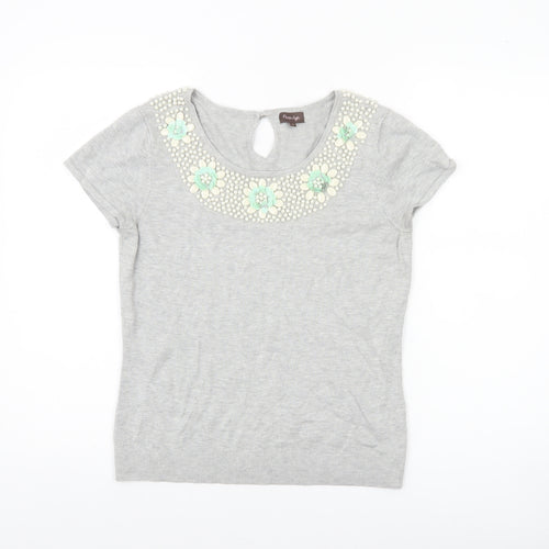 Phase Eight Women’s Grey Beaded Round Neck Short Sleeve Pullover Jumper Size 12
