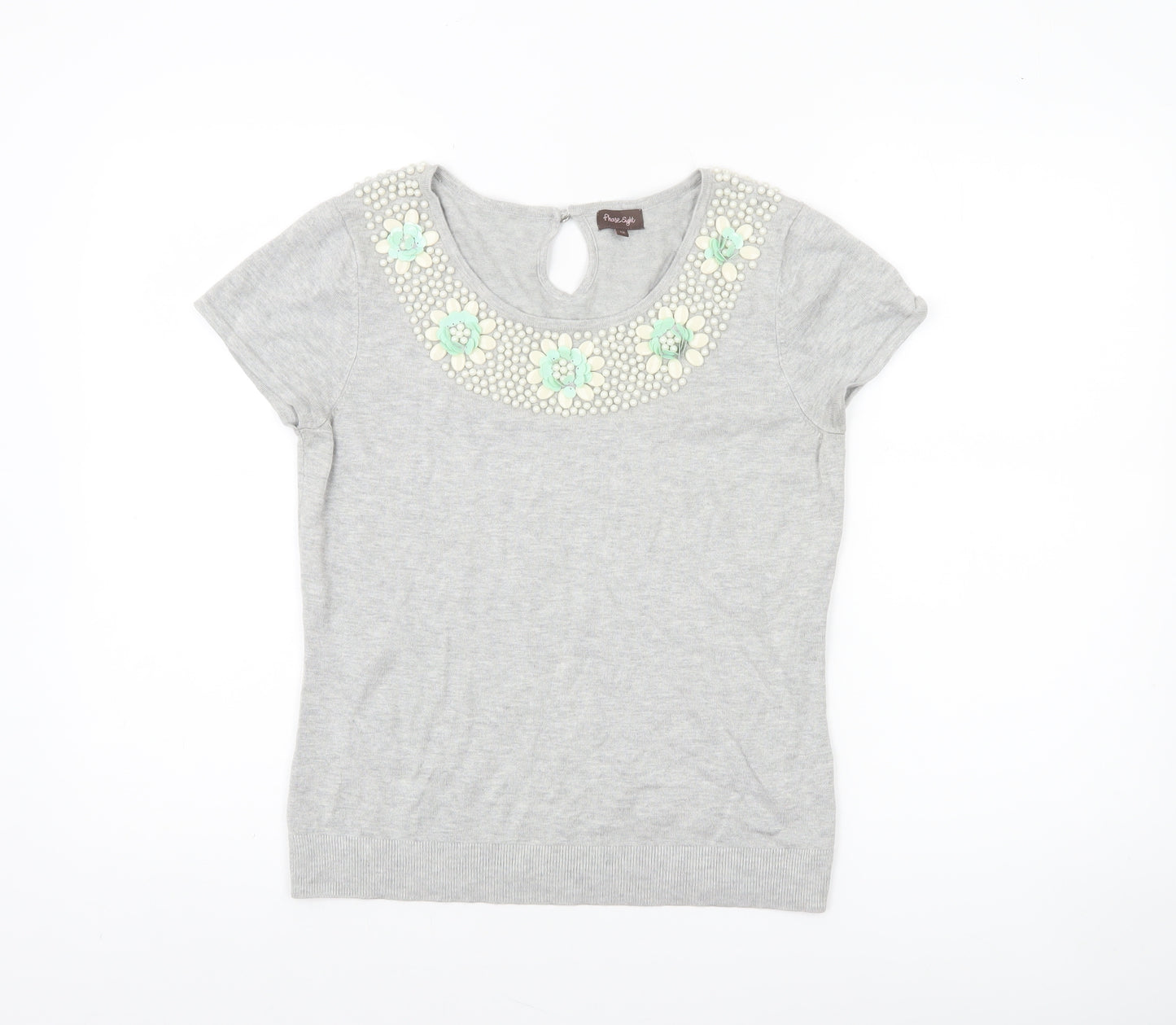 Phase Eight Women’s Grey Beaded Round Neck Short Sleeve Pullover Jumper Size 12