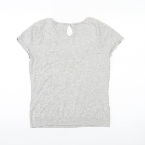 Phase Eight Women’s Grey Beaded Round Neck Short Sleeve Pullover Jumper Size 12