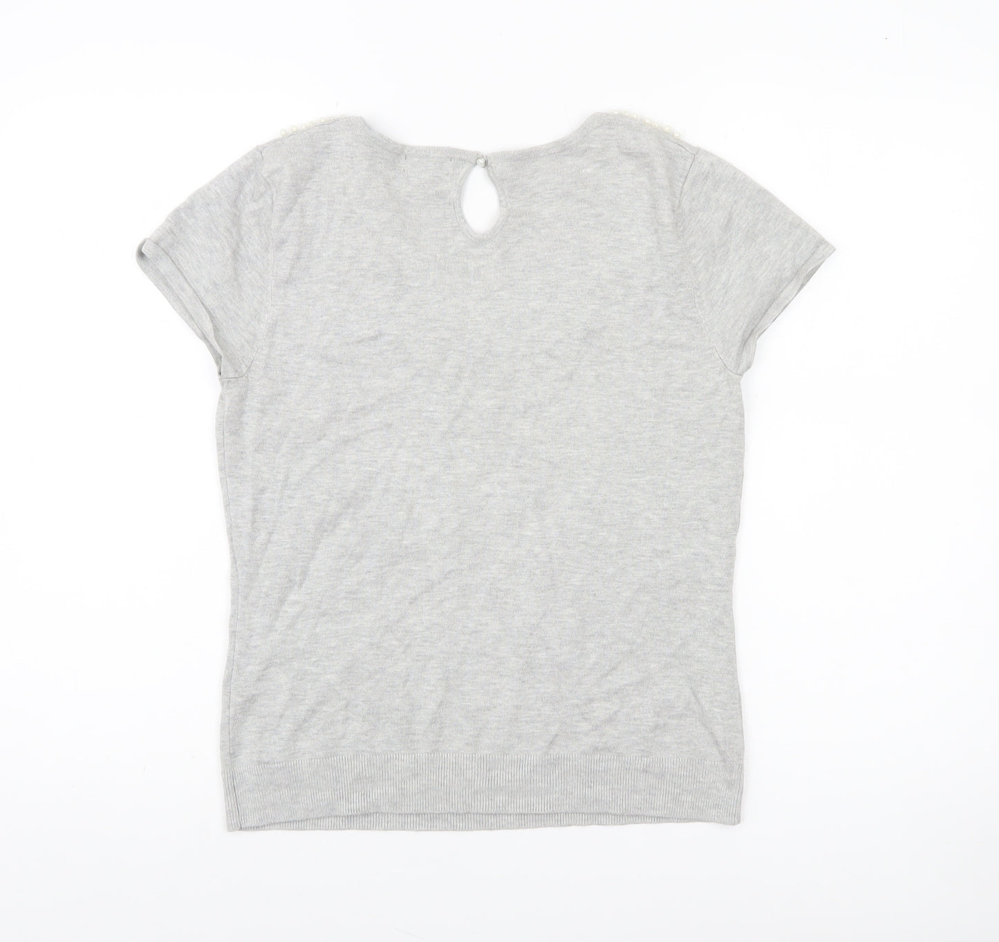 Phase Eight Women’s Grey Beaded Round Neck Short Sleeve Pullover Jumper Size 12